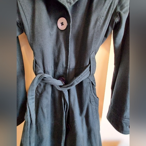 Womens Medium Navy belted trench with hood - Picture 2 of 6